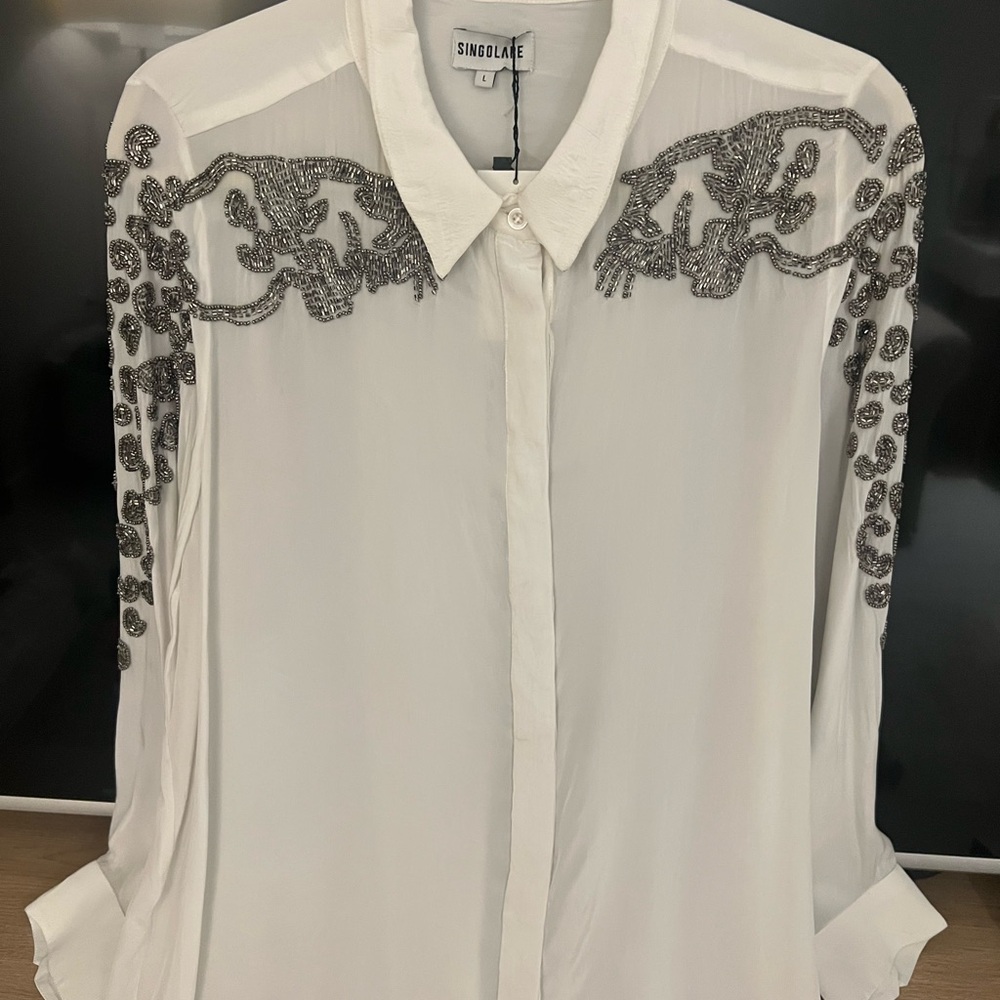 Singolare White Beaded Women's Top